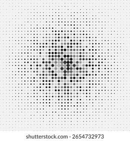 Abstract background with lots of small grey and black dots. Semitone with monotonous circles. Vector illustration.