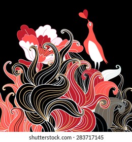 abstract background in love with a bird on a dark background