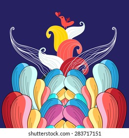 abstract background in love with a bird on a dark background