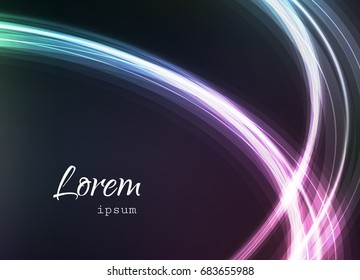 Abstract background with luminous curves, neon glow effect, vector card or banner design