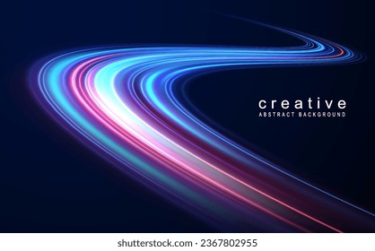 Abstract background of luminous lines. Neon lines. Laser rays. Abstract blue light lines on dark background. Futuristic technology style. Vector illustration road.