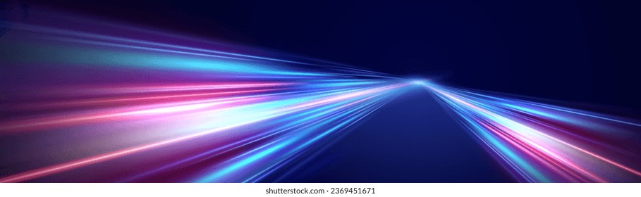 Abstract background of luminous lines. Neon lines. Laser rays. Abstract blue light lines on dark background. Futuristic technology style. Vector illustration road.