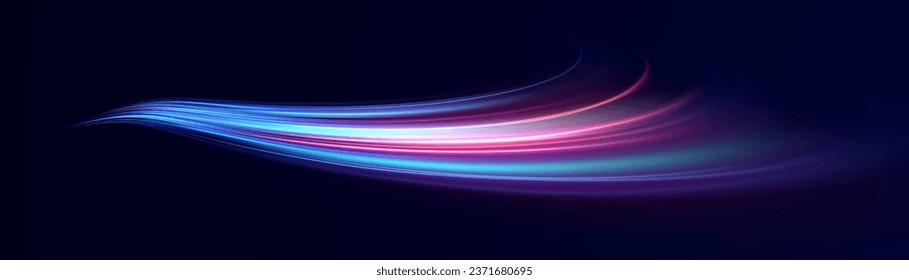 Abstract background of luminous lines. Neon lines. Laser rays. Abstract blue light lines on dark background. Futuristic technology style. Vector illustration road.