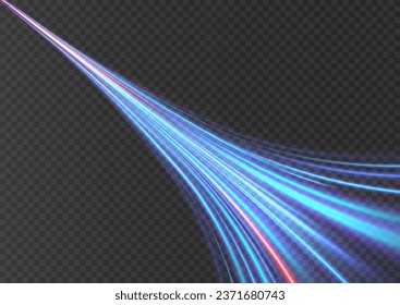 Abstrakter Hintergrund von Leuchtlinien. Neonlinien. Laserstrahlen. Abstrakte blaue Leuchtlinien auf dunklem Hintergrund. Futuristische Technologie-Stil. Vektorgrafik-Straße.