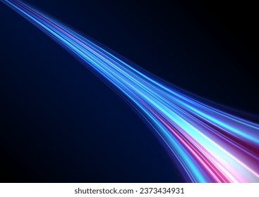 Abstract background of luminous lines. Neon lines. Laser rays. Abstract blue light lines on dark background. Futuristic technology style. Vector illustration road.