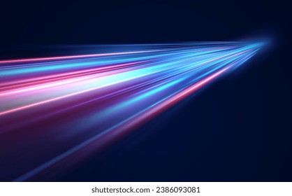 Abstract background of luminous lines. Neon lines. Laser rays. Abstract blue light lines on dark background. Futuristic technology style. Vector illustration road.