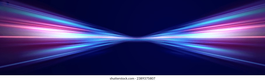 Abstract background of luminous lines. Neon lines. Laser rays. Abstract blue light lines on dark background. Futuristic technology style. Vector illustration road.
