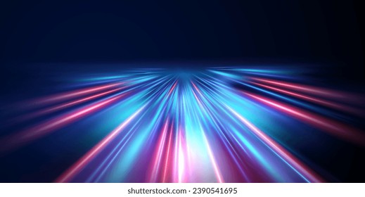 Abstract background of luminous lines. Neon lines. Laser rays. Abstract blue light lines on dark background. Futuristic technology style. Vector illustration road.