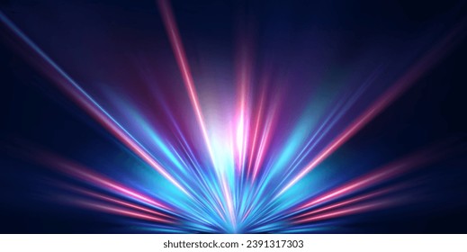 Abstrakter Hintergrund von Leuchtlinien. Neonlinien. Laserstrahlen. Abstrakte blaue Leuchtlinien auf dunklem Hintergrund. Futuristische Technologie-Stil. Vektorgrafik-Straße.