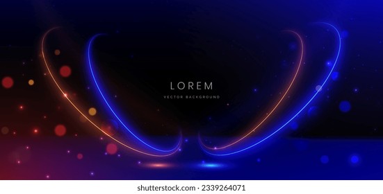 Abstract background luminous swirl neon blue and orange with lighting effect. Sparking and bokeh. Luxury scence concept. Vector illustration