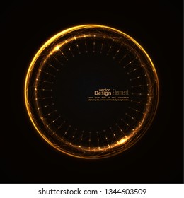 Abstract background with luminous swirling backdrop. Intersection curves. Glowing spiral. The energy flow tunnel. Vector. yellow, gold
