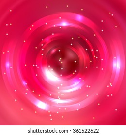 Abstract background with luminous swirling backdrop. Vector infinite round tunnel of shining flares.  