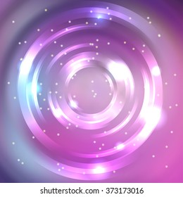 Abstract background with luminous swirling backdrop. Vector infinite round tunnel of shining flares.  Pink, white colors. 