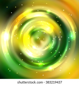 Abstract background with luminous swirling backdrop. Shiny swirl background.  Intersection curves. Green, yellow colors. 
