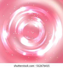 Abstract background with luminous swirling backdrop. Vector infinite round tunnel of shining flares.  Pink, white colors