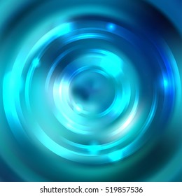 Abstract background with luminous swirling backdrop. Vector infinite round tunnel of shining flares.  Blue color. 