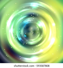 Abstract background with luminous swirling backdrop. Shiny swirl background.  Intersection curves.  Green, yellow colors. 