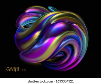 Abstract background with luminous swirling neon shapes. Vector 3d illustration. Modern design element