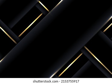 Resumen de fondo de lujo rayas de tejido negro 3D con líneas doradas brillantes estilo corte de papel. puede utilizar para plantillas de negocio, presentación, banner, etc. Ilustración vectorial