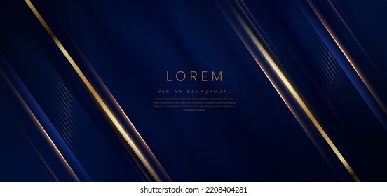 Abstract background luxury dark blue elegant geometric diagonal with gold lighting effect and sparkling with copy space for text. Template premium award design. Vector illustration