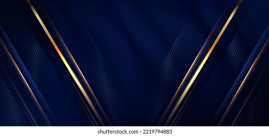 Abstract background luxury dark blue elegant geometric diagonal with gold lighting effect and sparkling with copy space for text. Template premium award design. Vector illustration