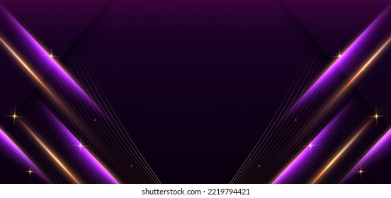 Abstract background luxury dark purple elegant geometric diagonal with gold lighting effect and sparkling with copy space for text. Template premium award design. Vector illustration