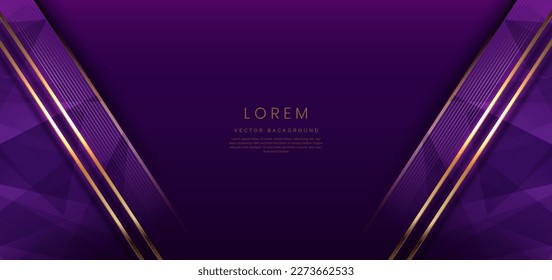 Abstract background luxury dark purple elegant geometric diagonal with gold lighting effect and sparkling with copy space for text. Template premium award design. Vector illustration