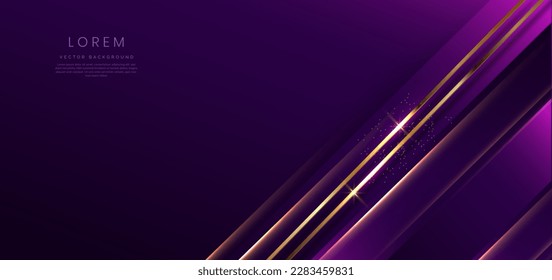 Resumen de fondo lujoso color púrpura oscuro y elegante diagonal geométrica con efecto de iluminación dorado y brillo con espacio de copia para texto. Diseño de premio de plantilla premium. Ilustración del vector