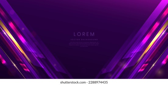 Resumen de fondo lujoso color púrpura oscuro y elegante diagonal geométrica con efecto de iluminación dorado y brillo con espacio de copia para texto. Diseño de premio de plantilla premium. Ilustración del vector