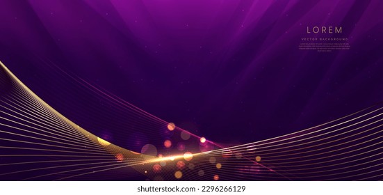 Abstract background luxury dark purple elegant geometric diagonal with gold lighting effect and sparkling with copy space for text. Template premium award design. Vector illustration