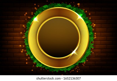 abstract background of luxury glowing gold round shape with leaves