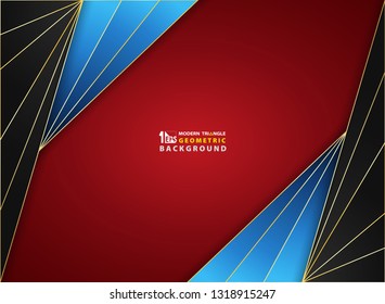 Abstract background luxury golden frame on gradient red black blue smooth soft pattern color cover. Decorating for ad, poster, brochure, print, cover artwork. Illustration vector eps10