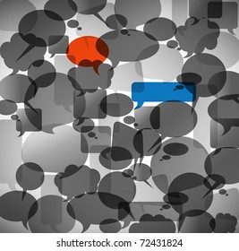 Abstract background made from anonymous speech bubbles with two different highlighted bubbles