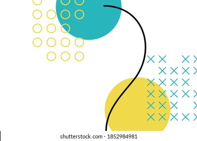 Abstract background made with colorful, geometric shapes in blue and yellow colors. Simple, modern and playful vector art in Memphis style
