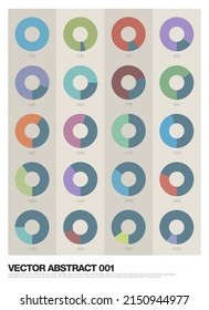 Abstract Background made from colorful rows of different infographic diagram pie charts. Stock vector illustration.