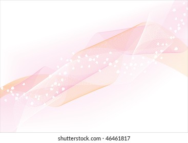 abstract background made of curved lines and color shades with heart shaped petals; scalable and editable vector image