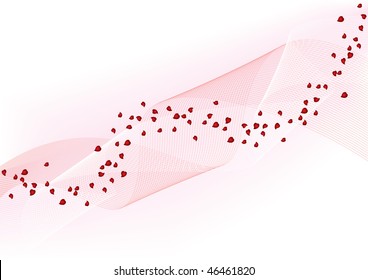 abstract background made of curved lines and color shades with heart shaped petals; scalable and editable vector image