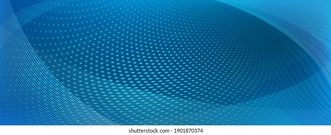 Abstract background made of curves and halftone dots in blue colors