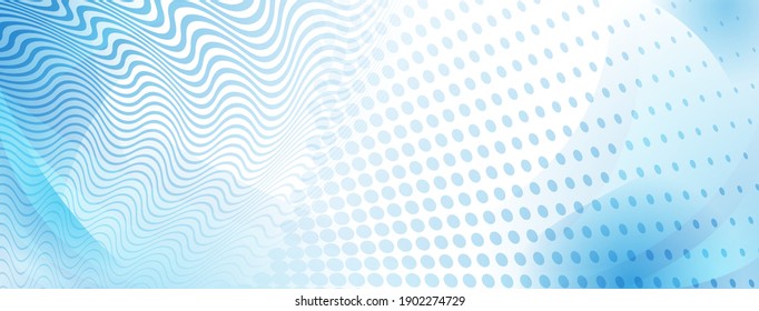 Abstract background made of curves and halftone dots in light blue colors