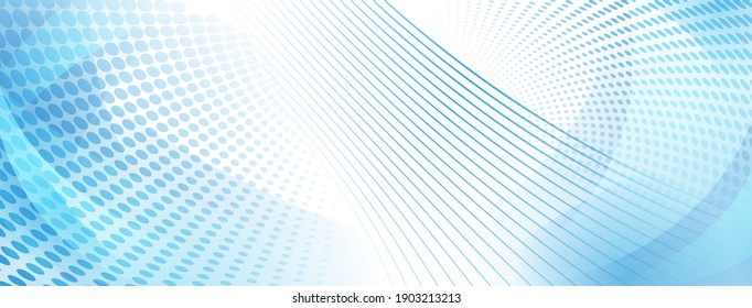 Abstract background made of curves and halftone dots in light blue colors