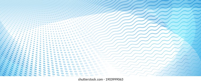 Abstract background made of curves and halftone dots in light blue colors