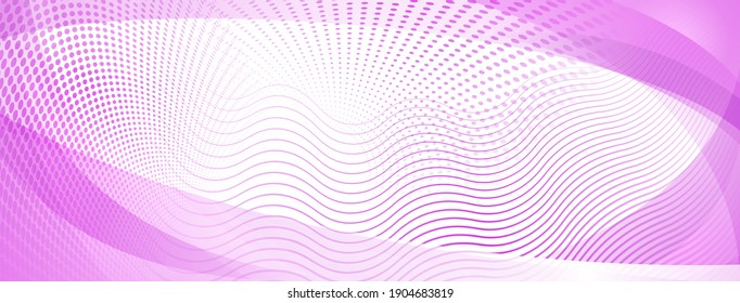 Abstract background made of curves and halftone dots in light purple colors