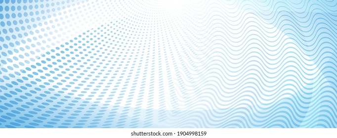 Abstract background made of curves and halftone dots in light blue colors