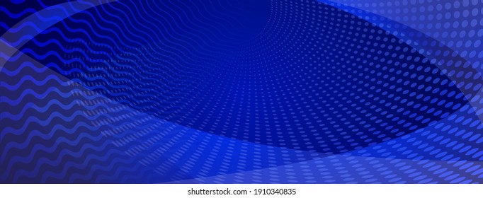 Abstract background made of curves and halftone dots in blue colors