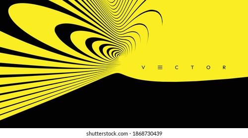 Fondo abstracto hecho de líneas distorsionadas. Patrón con ilusión óptica. Rayas psicodélicas. Ilustración vectorial para folleto, volante, tarjeta, pancarta o cubierta.