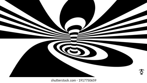 Abstract background made of distorted lines. Pattern with optical illusion. Psychedelic stripes. Vector illustration for brochure, flyer, card, banner or cover.