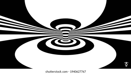 Abstract Background Made Of Distorted Lines. Pattern With Optical Illusion. Psychedelic Stripes. Vector Illustration For Brochure, Flyer, Card, Banner Or Cover.