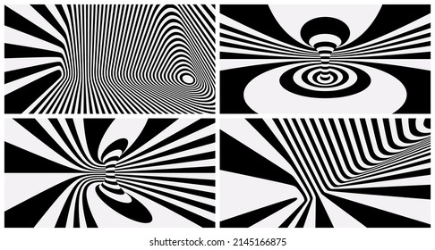 Abstract background made of distorted lines. Pattern with optical illusion. Psychedelic stripes. 3d vector illustration for brochure, annual report, magazine, poster, presentation, flyer or banner. 