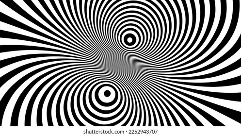 Abstract background made of distorted lines. Pattern with optical illusion. Psychedelic stripes. Op art design. Convex texture. Vector illustration for brochure, flyer, card, banner or cover.