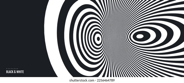 Abstract background made of distorted lines. Pattern with optical illusion. Psychedelic stripes. Op art design. Convex texture. Vector illustration for brochure, flyer, card, banner or cover.